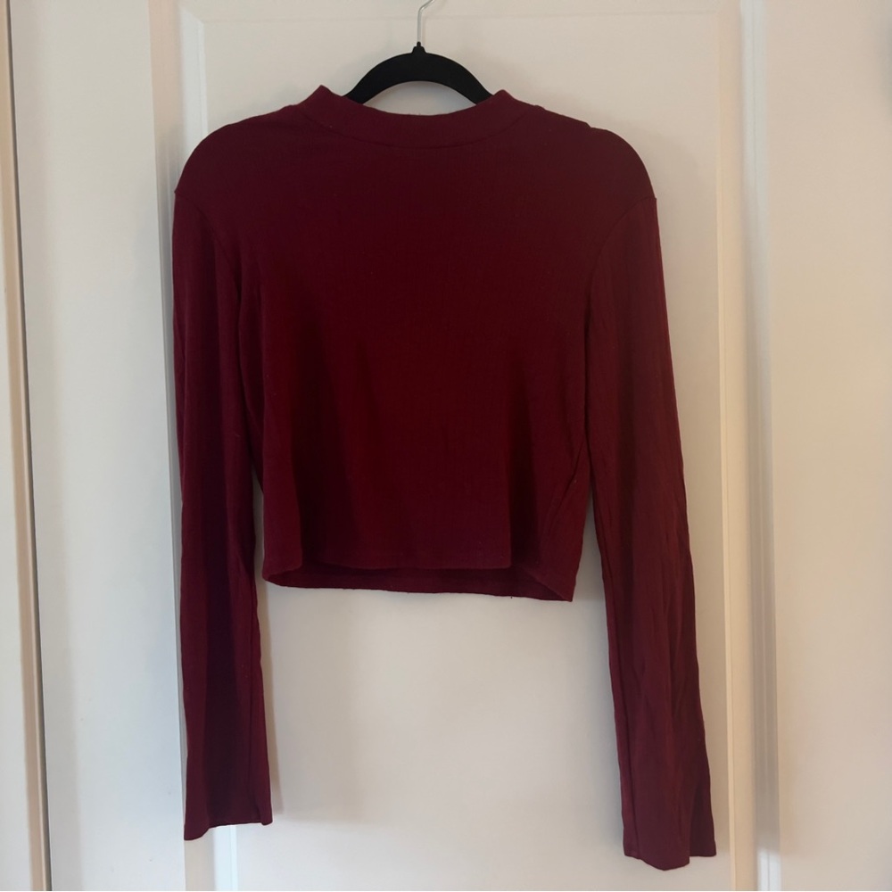 Forever 21 Maroon Mockneck Ribbed Long-sleeve